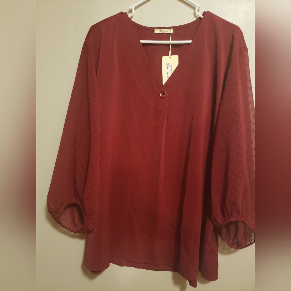 Bebonnie Women's 3/4 Sleeve Causal Loose V Neck Chiffon Blouse
